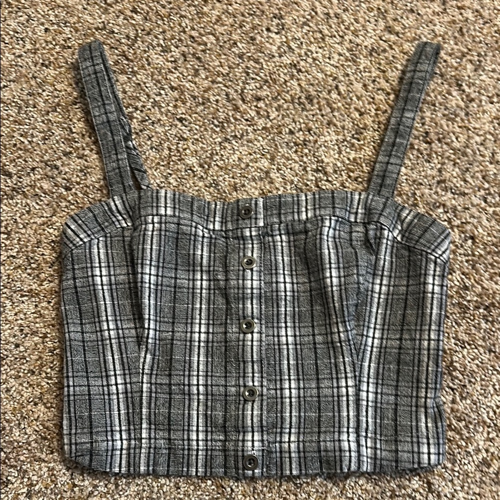 Hollister Black and White Fitted Crop Tank Top